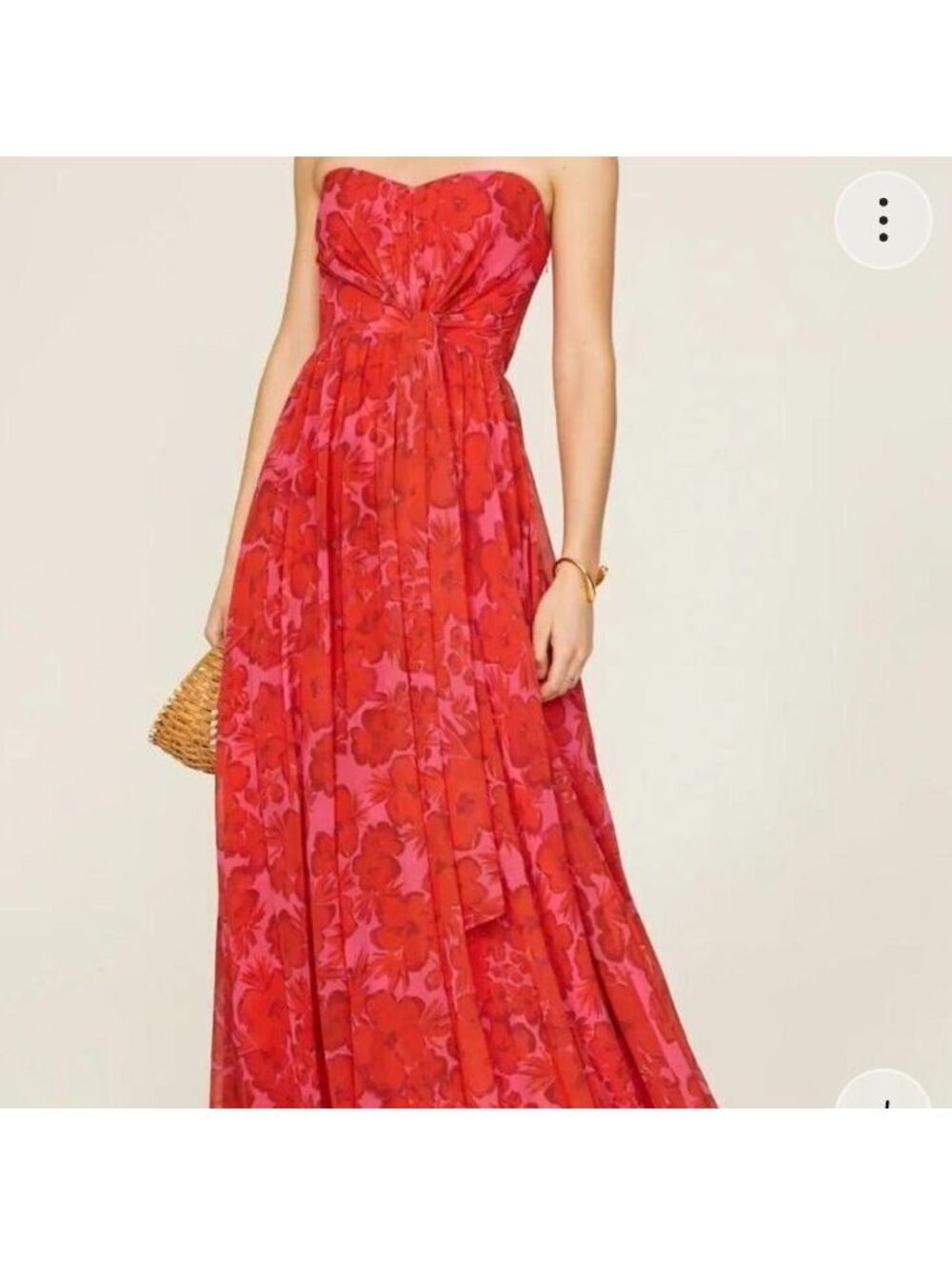 Badgley Mischka Red Pink Strapless Floral Maxi Wedding Guest Dress Size 8